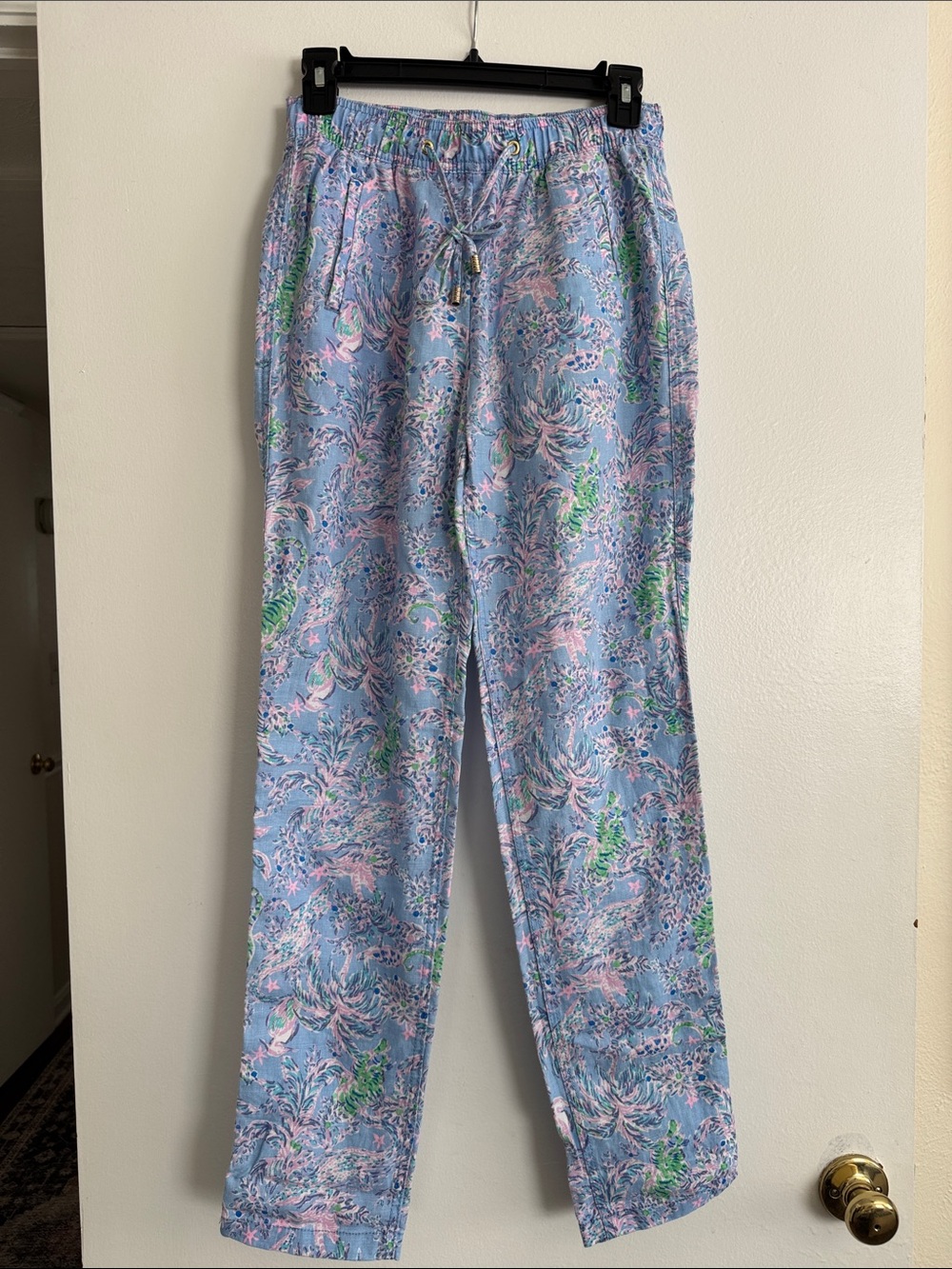 Lilly Pulitzer Light Blue Floral Drawstring Pants